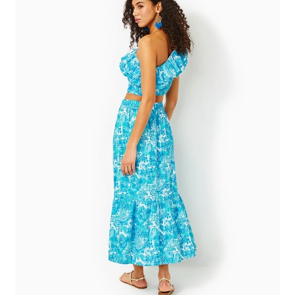 EUC Lilly Pulitzer Kasida Ruffle Amalfi Blue Skirt Set - Picture 5 of 15